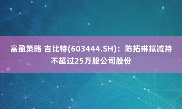 富盈策略 吉比特(603444.SH)：陈拓琳拟减持不超过25万股公司股份
