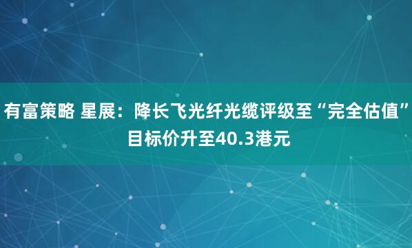 有富策略 星展：降长飞光纤光缆评级至“完全估值” 目标价升至40.3港元